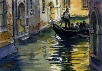 Ink With Wc Wash - Venice Gondola - Watercolor And Ink