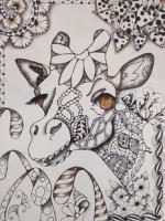Giraffe - Ink On Paper Drawings - By Diane Chilson, Freehand Drawing Artist