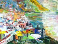 Landcityscapes - Impression Of Positano - Oil On Wood