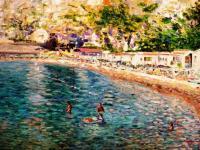 Beach At Erchie - Acrylic On Canvas Paintings - By Rolando Lambiase, Impressionism Painting Artist