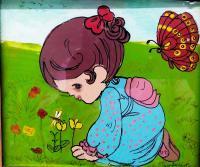 Reverse Glass Painting - Baby With Butterfly - Enamel Painting
