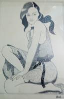Lady Sitting - Pen Dot Work Drawings - By R Shankari Saravana Kumar, Pen Dot Work Drawing Artist