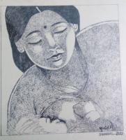 Bonding Of Mother And Child - Pen Dot Work Paintings - By R Shankari Saravana Kumar, Black Pen Dot Work Painting Artist