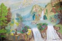 Water Falls - Water Colour Paintings - By R Shankari Saravana Kumar, Nature Painting Artist