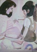 Mom And Daughtera Happiness - Colour Indian Ink Paintings - By R Shankari Saravana Kumar, Realistic Painting Artist