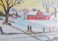 Original Art Work - Snow House - Oil Pastel