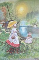 Original Art Work - Girls In Garden - Water Colour