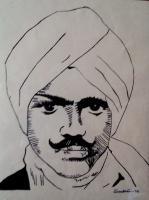 Indian Ink Work - Bharathiyar Famous Tamilnadu Poet - Black Indian Ink And Pen