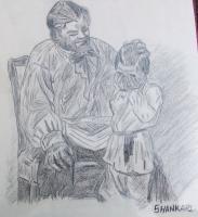 Grandpa With Grandson - Charcoal Pencil Drawings - By R Shankari Saravana Kumar, Charcoal Pencil Shading Drawing Artist