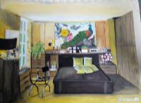 Interior Decoration Of Bedroom - Water Colour Paintings - By R Shankari Saravana Kumar, Water Colour On Texture Sheet Painting Artist