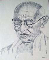 Gandhiji Indian Famous Leader - Pen Dot Work Paintings - By R Shankari Saravana Kumar, Pen Dot Work Painting Artist