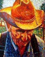 Grandpa And His Farm - Oil On Canvas Paintings - By Ruby Chacon, Portrait Painting Artist