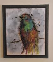 Abstract Hummingbird-Framed-Free Ship - Acrylic On Canvas Paintings - By Joseph Cardinal, Abstract Painting Artist