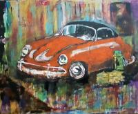 Barn Find 1957 Porche 356 Speedster - Acrylic On Canvas Paintings - By Joseph Cardinal, Abstract Painting Artist