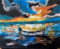 Sunset Bay - Acrylic On Canvas Paintings - By Joseph Cardinal, Abstract Painting Artist