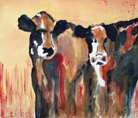 Designer Cows - Watercolour Paintings - By Dolores Cooper, Abstractfigurative Painting Artist