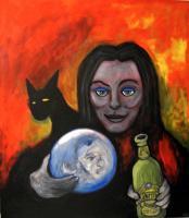 Figurative Art - Witch Teasing Spirit By Danny Hennesy - Acrylics