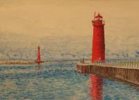 Muskegon Michigan Lighthouse - Watercolor Paintings - By Wayne Vander Jagt, Impressionistic Painting Artist