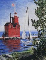 Sailing Into Holland Michigan - Watercolor Paintings - By Wayne Vander Jagt, Impressionistic Painting Artist