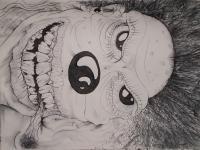 Smoking Clown - Ink On Paper Drawings - By Nathan Poston, Surreal Drawing Artist