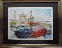 Trawlers At Milford Haven - Watercolour Paintings - By Ray Brooks, Realistic Painting Artist