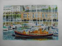 Vintage Life Boat At Milford Haven Marina - Watercolour Paintings - By Ray Brooks, Realistic Painting Artist
