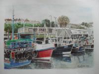 Lobster Boats Moored At Milford Haven Marina - Watercolour Paintings - By Ray Brooks, Realistic Painting Artist