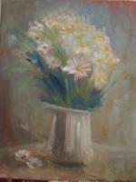 Daisies - Oil On Canvas Paintings - By Raluca Scarlat, Postimpressionism Painting Artist
