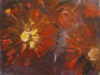 Red Flowers - Oil On Cardboard Paintings - By Raluca Scarlat, Postimpressionism Painting Artist