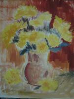 Yellow Flowers - Oil On Cardboard Paintings - By Raluca Scarlat, Postimpressionism Painting Artist