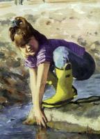 The Girl In The Yellow Boots - Watercolor Paintings - By Freddie Combs, Realistic Painting Artist