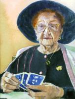 Gramdmas Pokerface - Watercolor Paintings - By Freddie Combs, Realistic Painting Artist