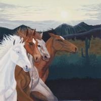 Mustang Morning - Acrylic On Canvas Paintings - By Michelle Guerrero, Freestyle Painting Artist