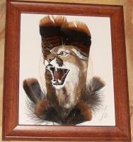 Cougar - Acrylic Wild Turkey Feathers Mixed Media - By Veronica Regan, Realism Mixed Media Artist