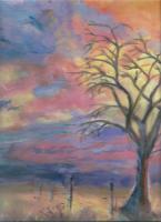 Pschedelic Sunset Lone Tree - Add New Artwork Medium Paintings - By Marguerite De La Harpe, Free Original Style Painting Artist