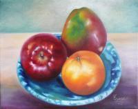 Fruits On A Blue Plate - Oil On Canvas Paintings - By Teresa Ramsey, Realism Painting Artist