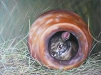 Rabbit Cozy Home - Oil On Canvas Paintings - By Teresa Ramsey, Realism Painting Artist
