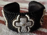 Western Cross Cuff - Assorted Beads Jewelry - By Donna Mace, Bead Embroidery Jewelry Artist