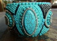 Turquoise Cuff - Assorted Beads Jewelry - By Donna Mace, Bead Embroidery Jewelry Artist