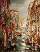Venice Rainy Day - Oil On Canvas Paintings - By Artemis Artists Association, Impressionism Painting Artist