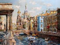 St Petersburg Kazansky Bridge - Oil On Canvas Paintings - By Artemis Artists Association, Impressionism Painting Artist
