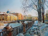 Cityscape - Kryukov Canal In March - Oil On Canvas