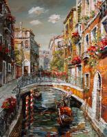 Cityscape - Venice Footbridge Over The Canal - Oil On Canvas