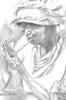 The Pipe Smoker - Graphite Drawings - By Rodney Rainey, Black And White Drawing Artist