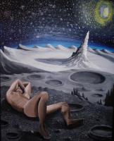Nude On The Moon II - Acrylic And Oil On Canvas Paintings - By Sabrina Michaels, Surreal Figurative Painting Artist