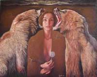 The Visible Bears And The Invisible Woman - Oil On Canvas 81X65 Cm 2006 Paintings - By Agim Meta, Surreal Painting Artist