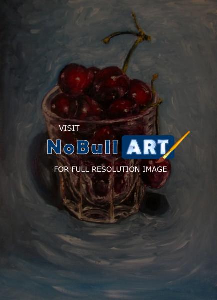 Still Life - Cherries Original Oil Painting - Oil Canvas