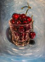Cherries Original Oil Painting - Oil Canvas Paintings - By Natalja Picugina, Impressionism Painting Artist