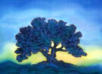 Tree In Blue - Silk Painting Other - By Ursula Schroter, Dyes On Silk Other Artist