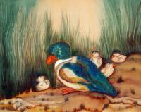 Animals - Mother Duck - Silk Painting